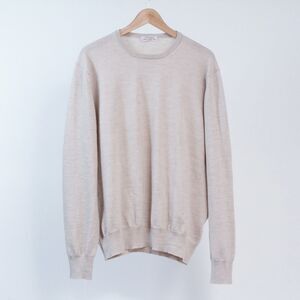 Gran Sasso Men's Wool Crewneck Sweater EU 56 / XL Made in Italy Beige Ribbed Hem